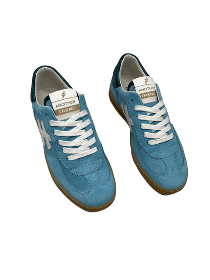 Another Trend A032M367 Light Blue Trainers with White Logo & Teal Heel