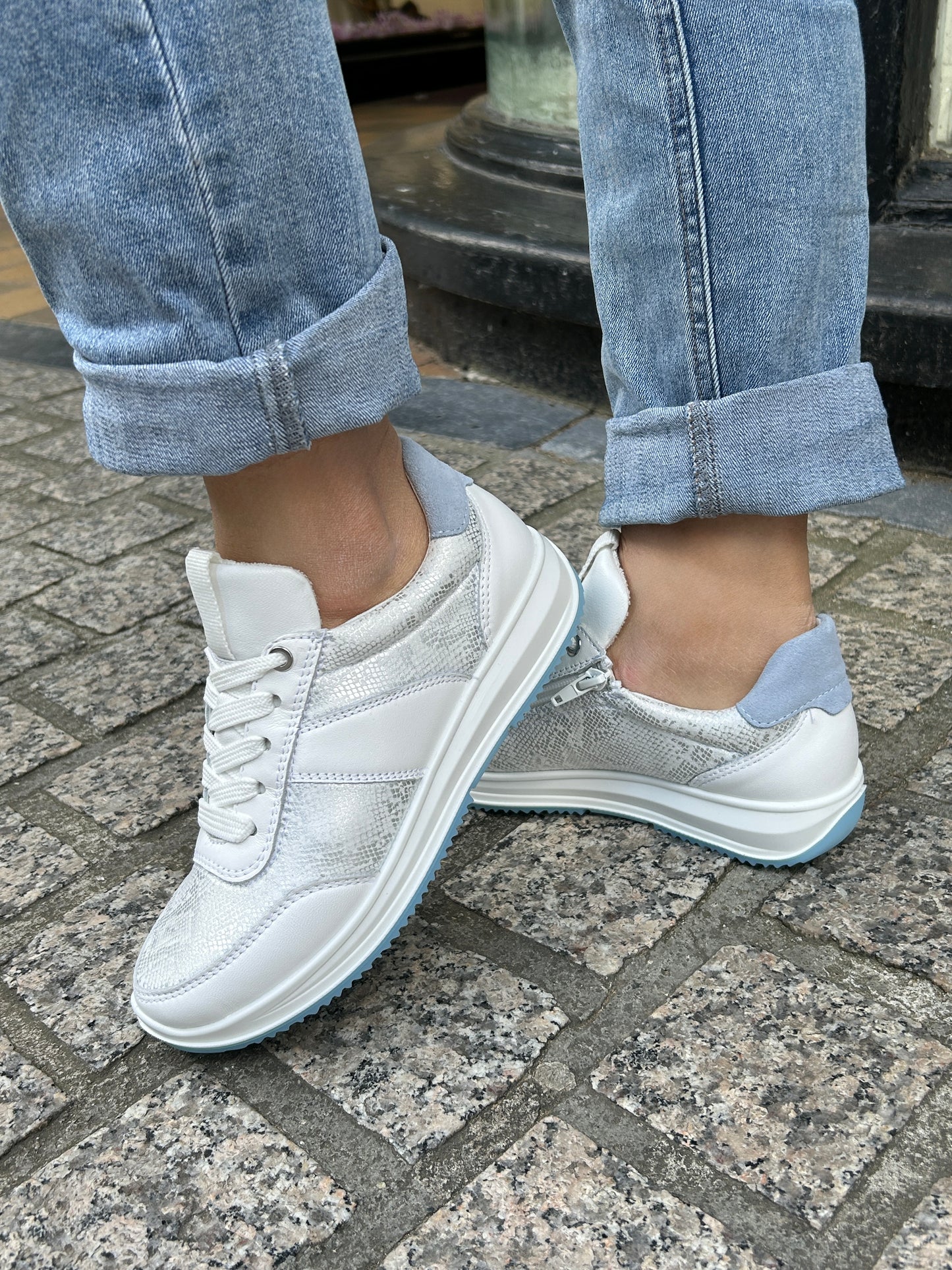 Ara 12-25532 04 Osaka 3.0 H Fit White Reptile & Blue Sneakers