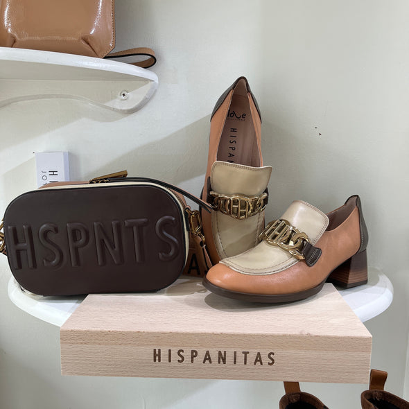Hispanitas CHI233103 Charlize3 Apricot, Marfil & Cocoa Combi Slip On Block Heel Moccasins