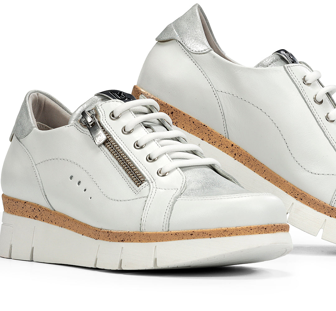 Dorking by Fluchos D9301-SULG White & Silver Lace Shoes with Side Zip