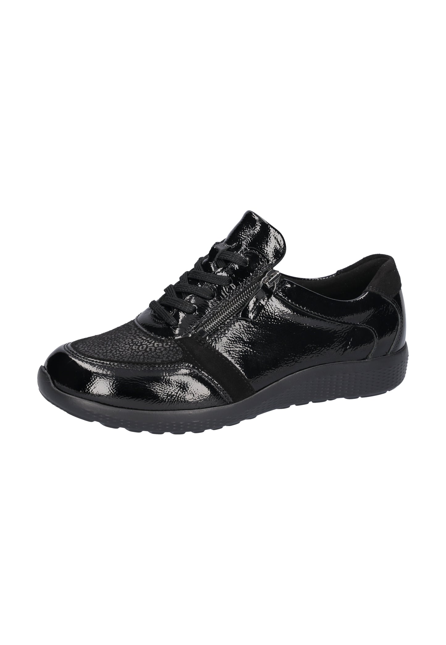 Waldlaufer 815M01 411 001 M Fit Ira Black Patent Lace & Zip Sneakers