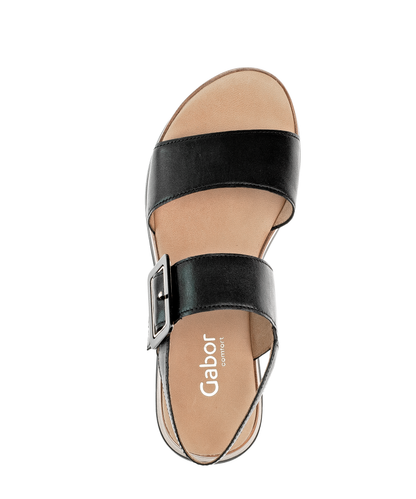 Gabor Comfort 82.744.57 Black Strap Sandals with Pin and Buckle