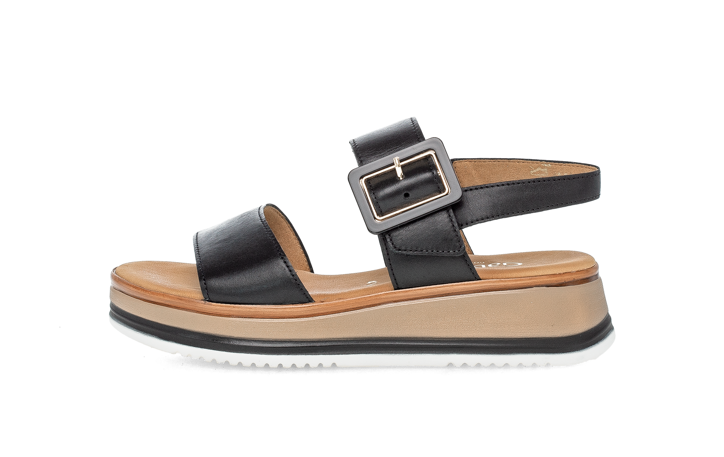 Gabor Comfort 82.744.57 Black Strap Sandals with Pin and Buckle