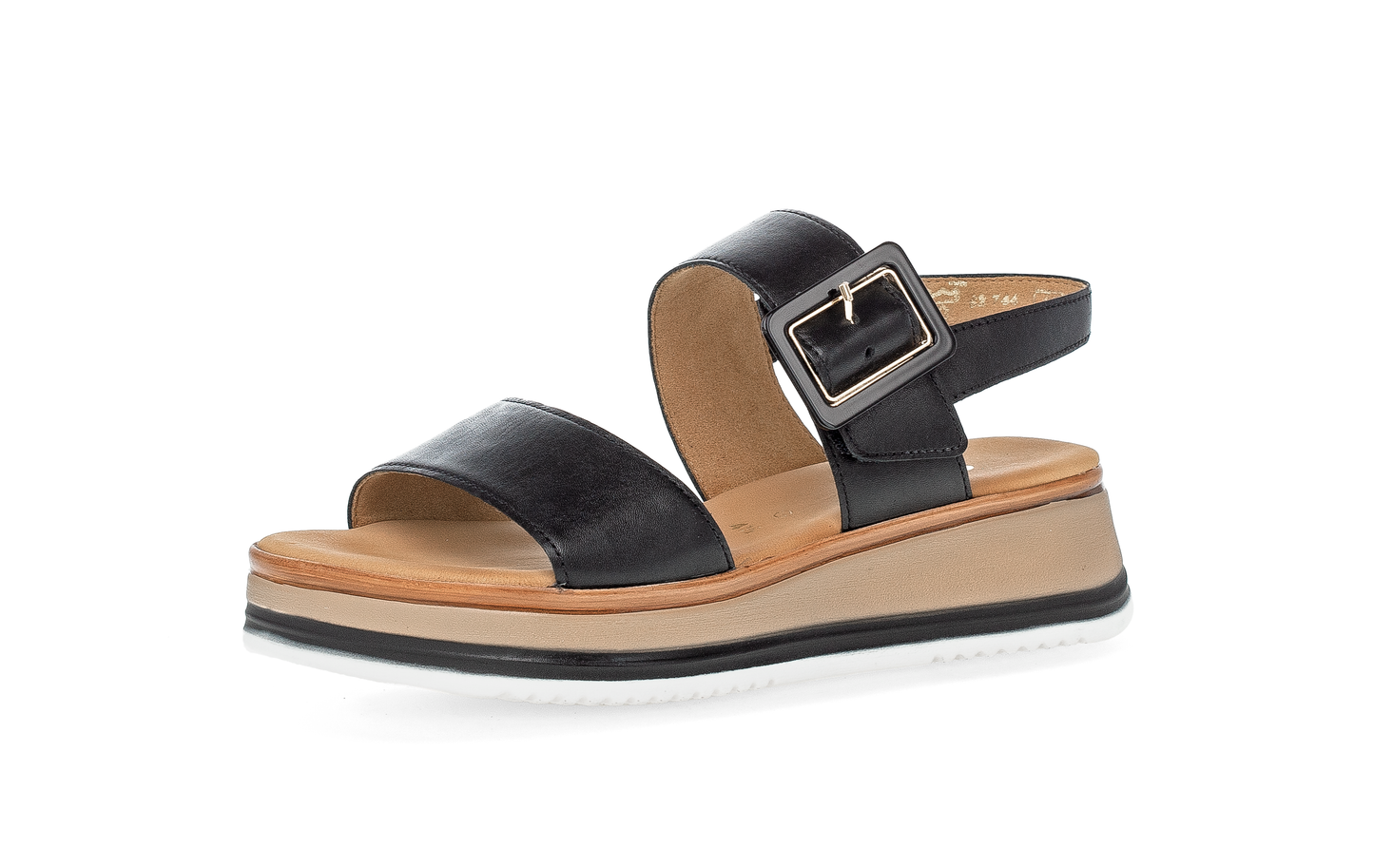 Gabor Comfort 82.744.57 Black Strap Sandals with Pin and Buckle