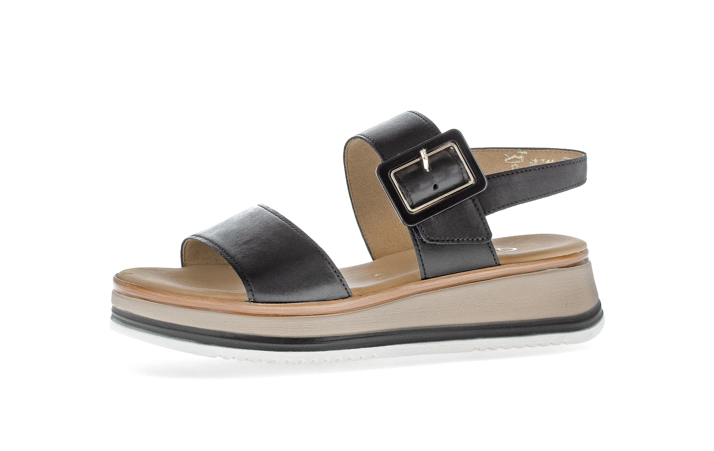 Gabor Comfort 82.744.57 Black Strap Sandals with Pin and Buckle