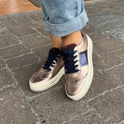 Ara 12-23012 05 Canberra 3.0 H Fit Bronze & Navy Metallic Sneakers with Plum Heel