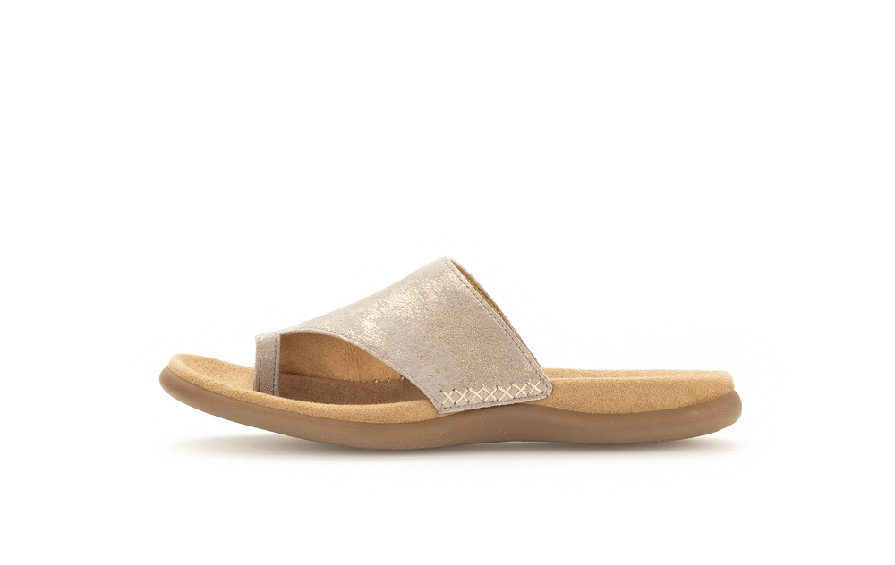 Gabor 83.700.62 Beige Metallic F Fit Sandals with Toe Post