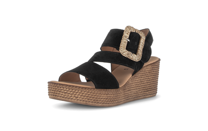 Gabor 84.771.17 Black F Fit Wedge Slingback Sandals