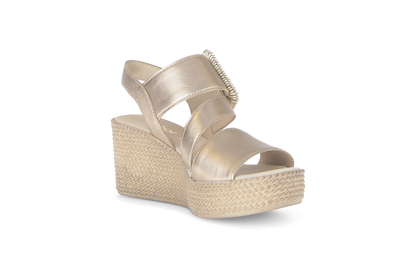 Gabor 84.771.62 Champagne Gold F Fit Wedge Slingback Sandals