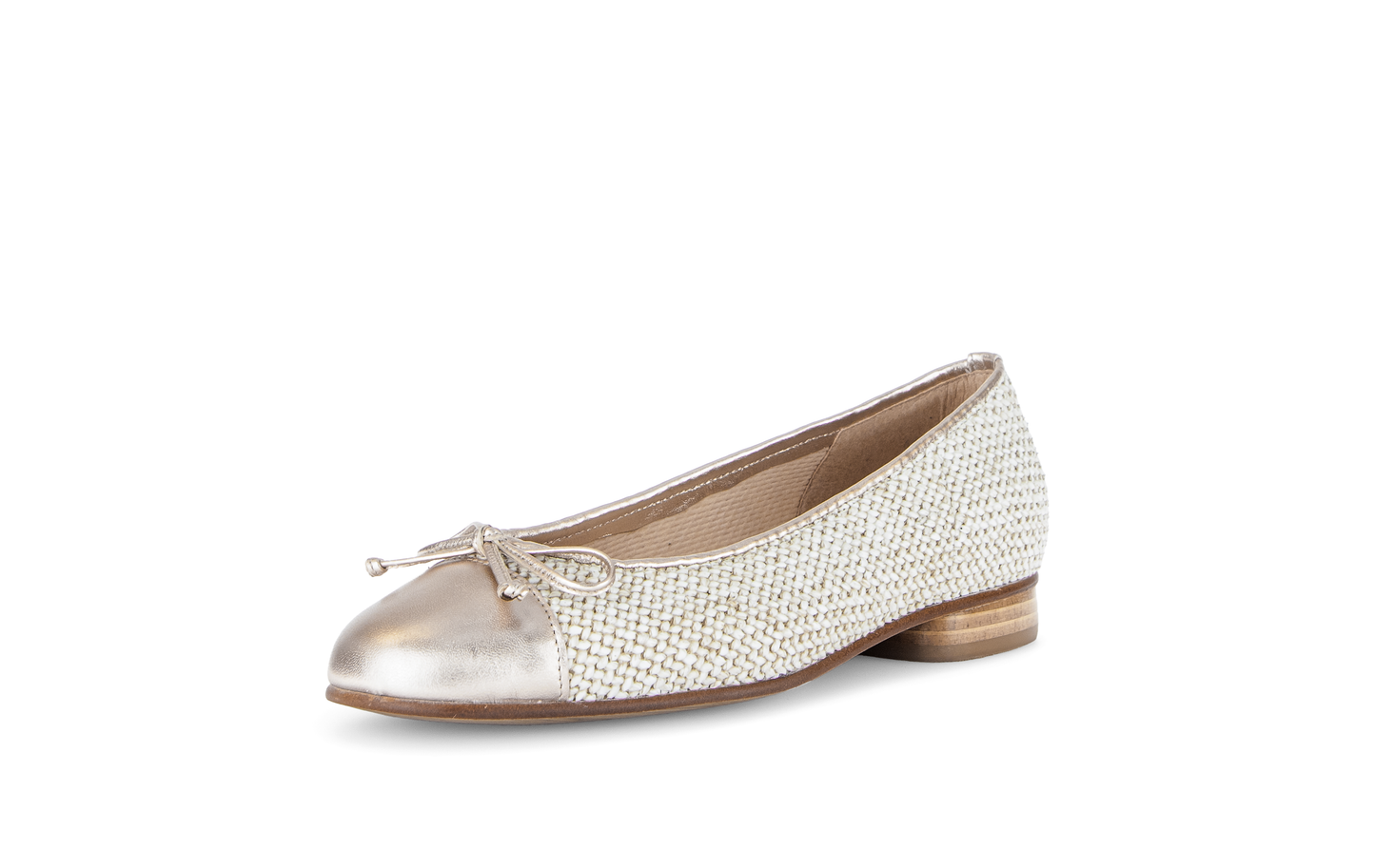 Gabor 85.102.42 Cream Weave, Gold Toe & Bow F Fit Slip On Pumps