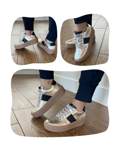 Gabor 73.350.62 Champagne Gold & Black Trainers with Platform Sole