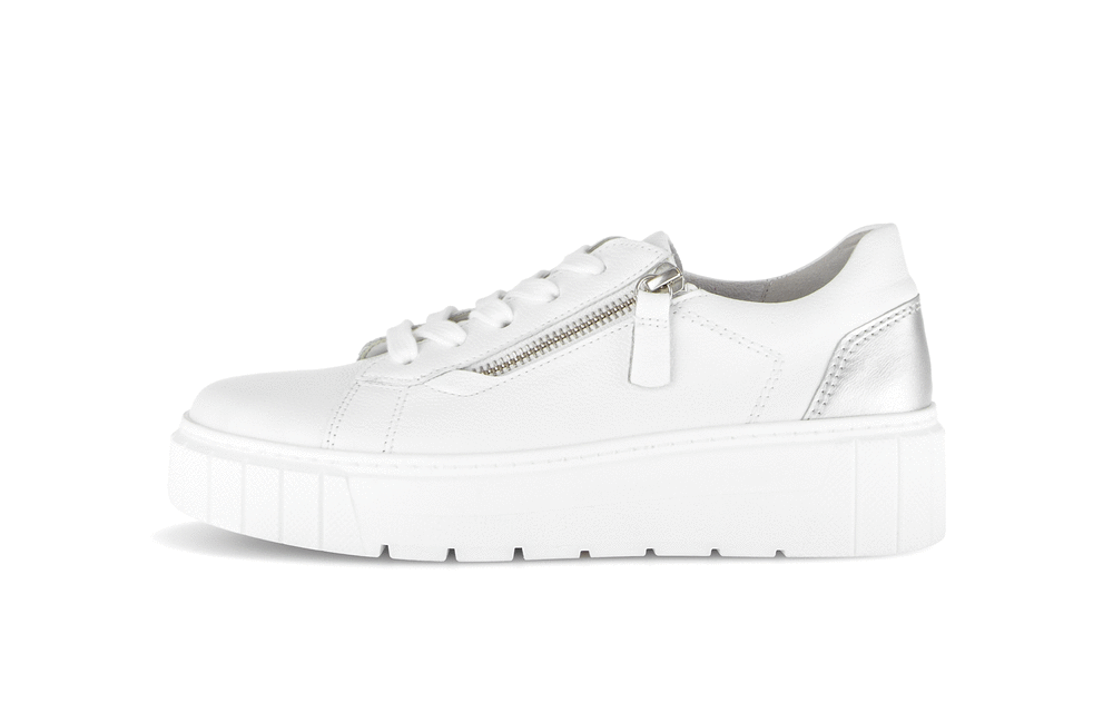 Gabor Comfort 86.415.51 White & Silver Heel  H Fit Trainers with Zip