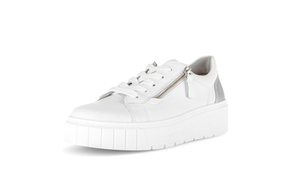 Gabor Comfort 86.415.51 White & Silver Heel  H Fit Trainers with Zip