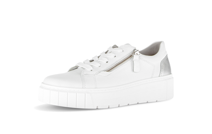 Gabor Comfort 86.415.51 White & Silver Heel  H Fit Trainers with Zip