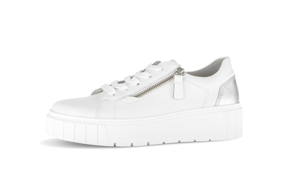 Gabor Comfort 86.415.51 White & Silver Heel  H Fit Trainers with Zip