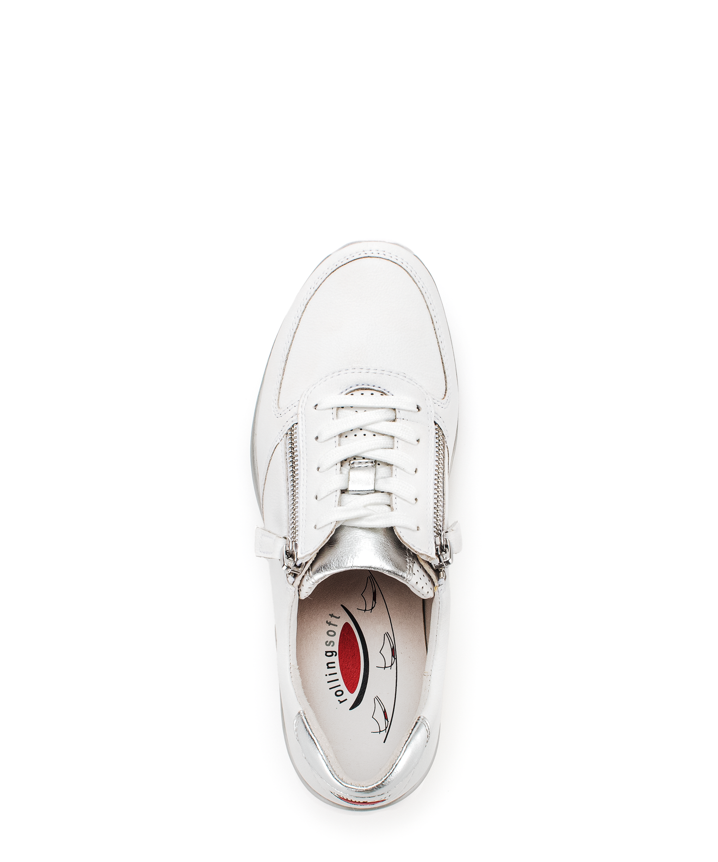 Gabor 86.968.51 Rollingsoft Sensitive White & Silver Sneakers with Zip