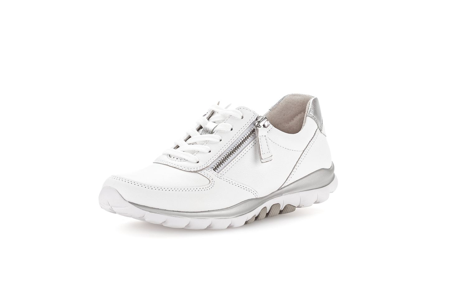 Gabor 86.968.51 Rollingsoft Sensitive White & Silver Sneakers with Zip