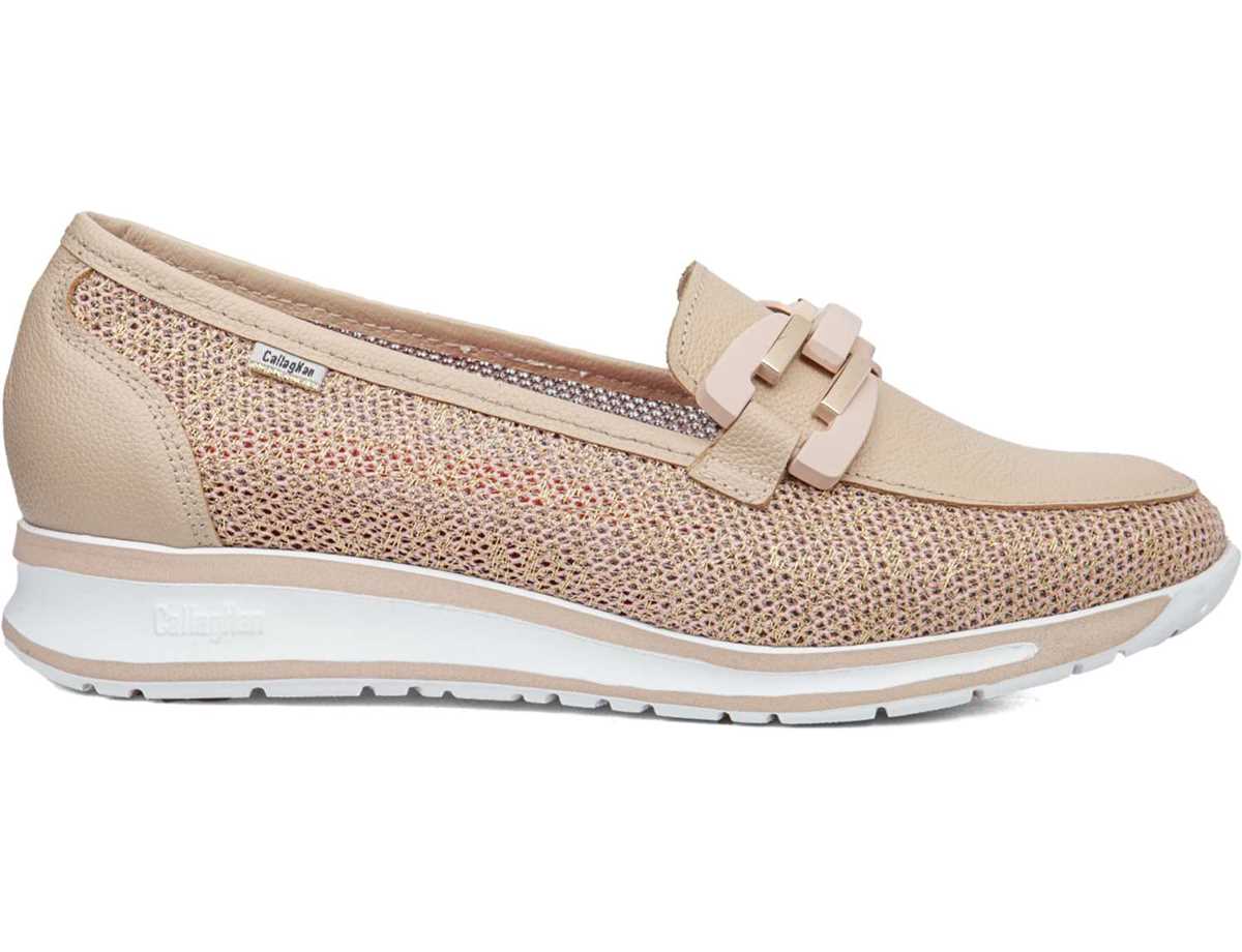 Callaghan 87109 Pink Nude Slip On Moccasins with Chain