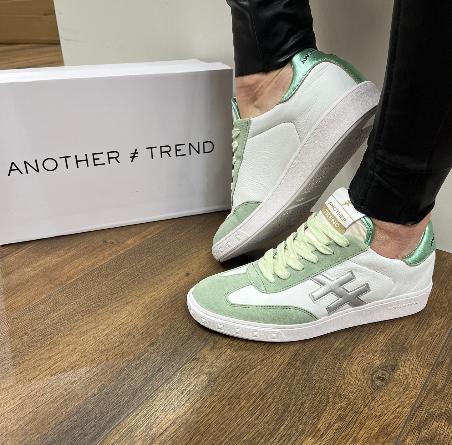 Another Trend A0387058 White Trainers with Mint Green Detail