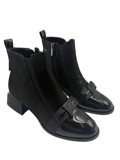 Loretta Vitale C96103 Black Shimmer Ankle Boots with Bow Front