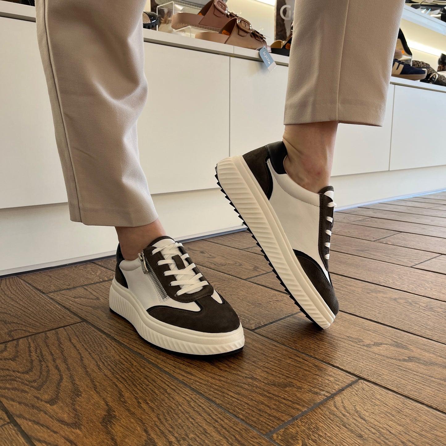 Caprice 9-23600-45 152 White & Grey Combi Trainers