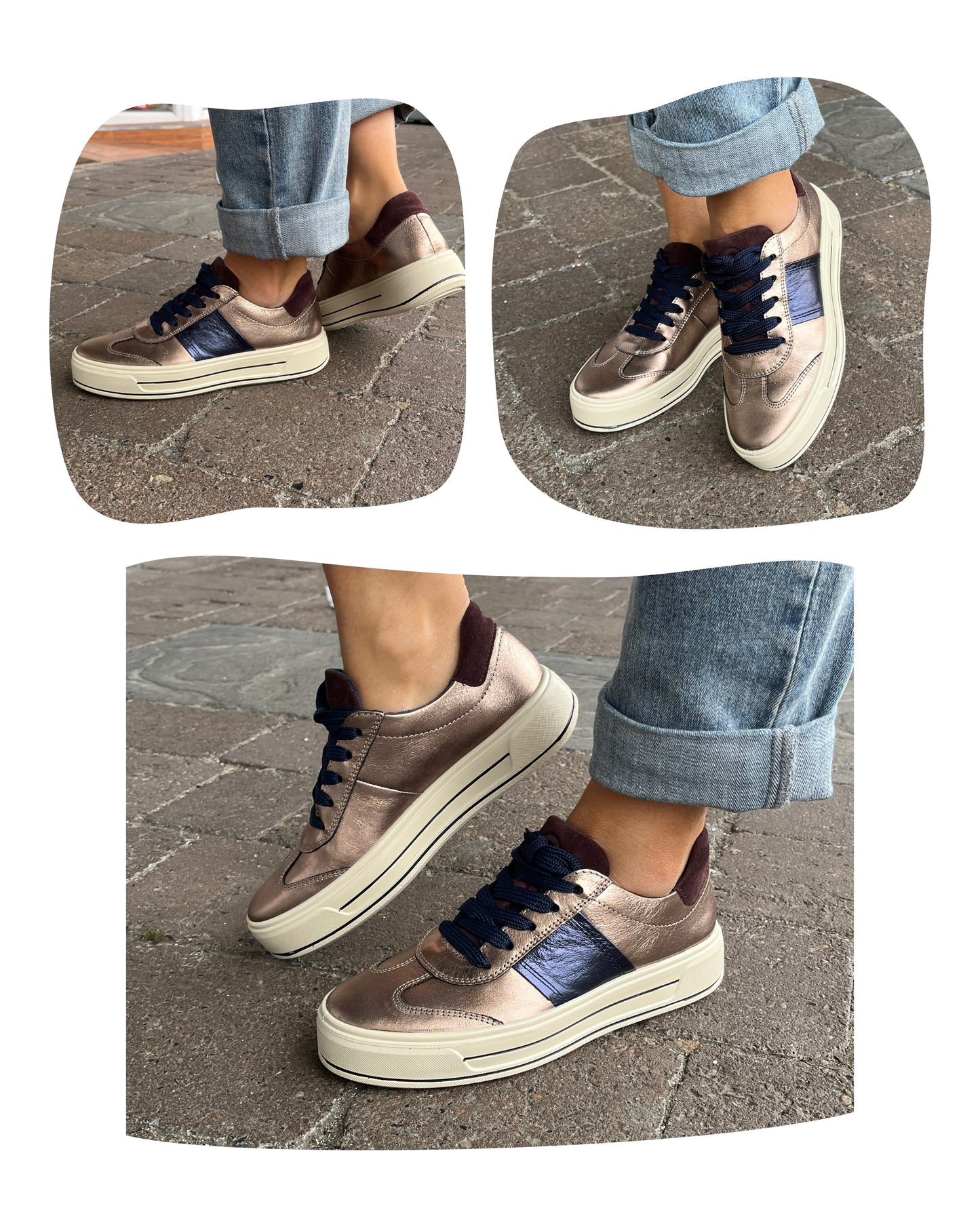 Ara 12-23012 05 Canberra 3.0 H Fit Bronze & Navy Metallic Sneakers with Plum Heel