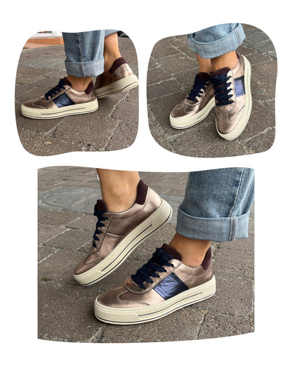 Ara 12-23012 05 Canberra 3.0 H Fit Bronze & Navy Metallic Sneakers with Plum Heel