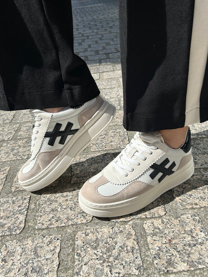 Another Trend A0353100 White, Cream, Black & Grey Thick Sole Trainers
