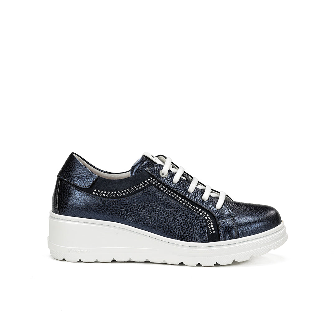 Fluchos F1997 Navy Lace Shoes with White Sole & Side Studs