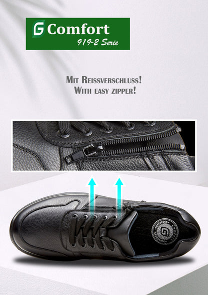 G Comfort 919-2 SN Black Softnappa Lace & Zip Shoes