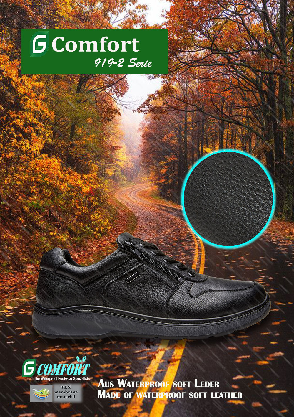 G Comfort 919-2 SN Black Softnappa Lace & Zip Shoes