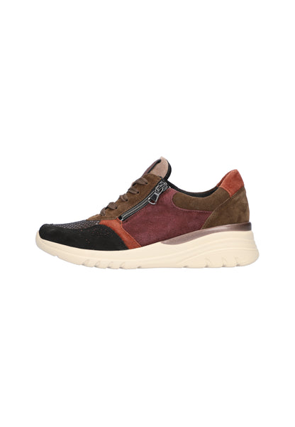 Waldlaufer 927H02 700 336 H Fit Carla Wine, Brown, Rust Suede Lace & Zip Sneakers