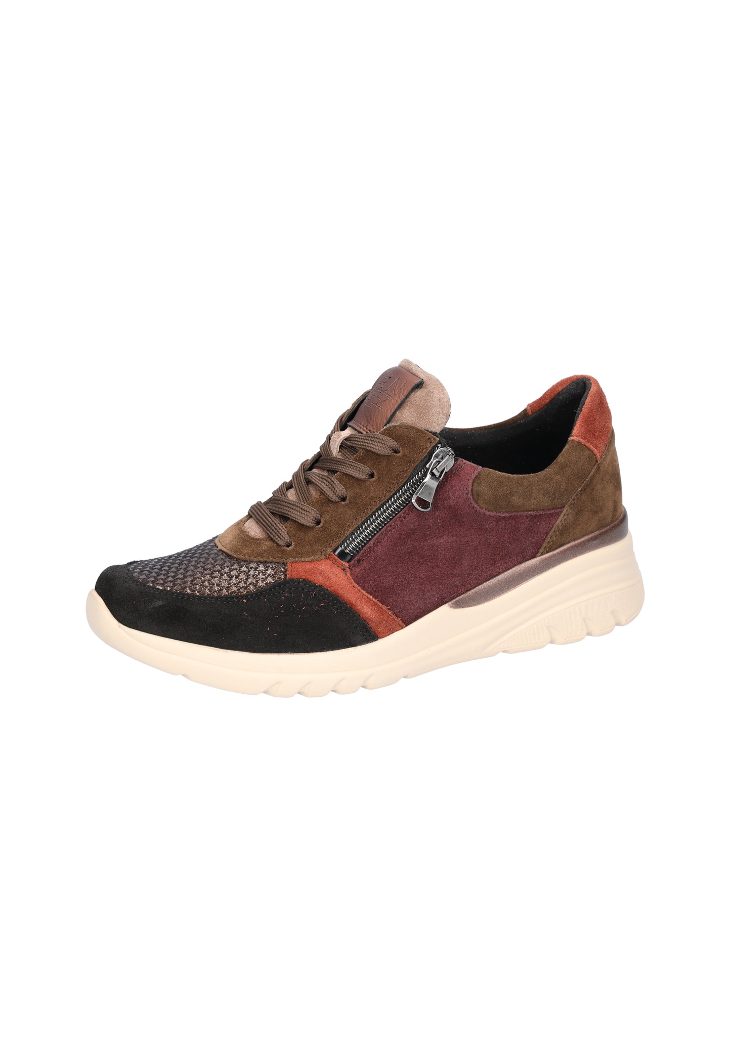Waldlaufer 927H02 700 336 H Fit Carla Wine, Brown, Rust Suede Lace & Zip Sneakers