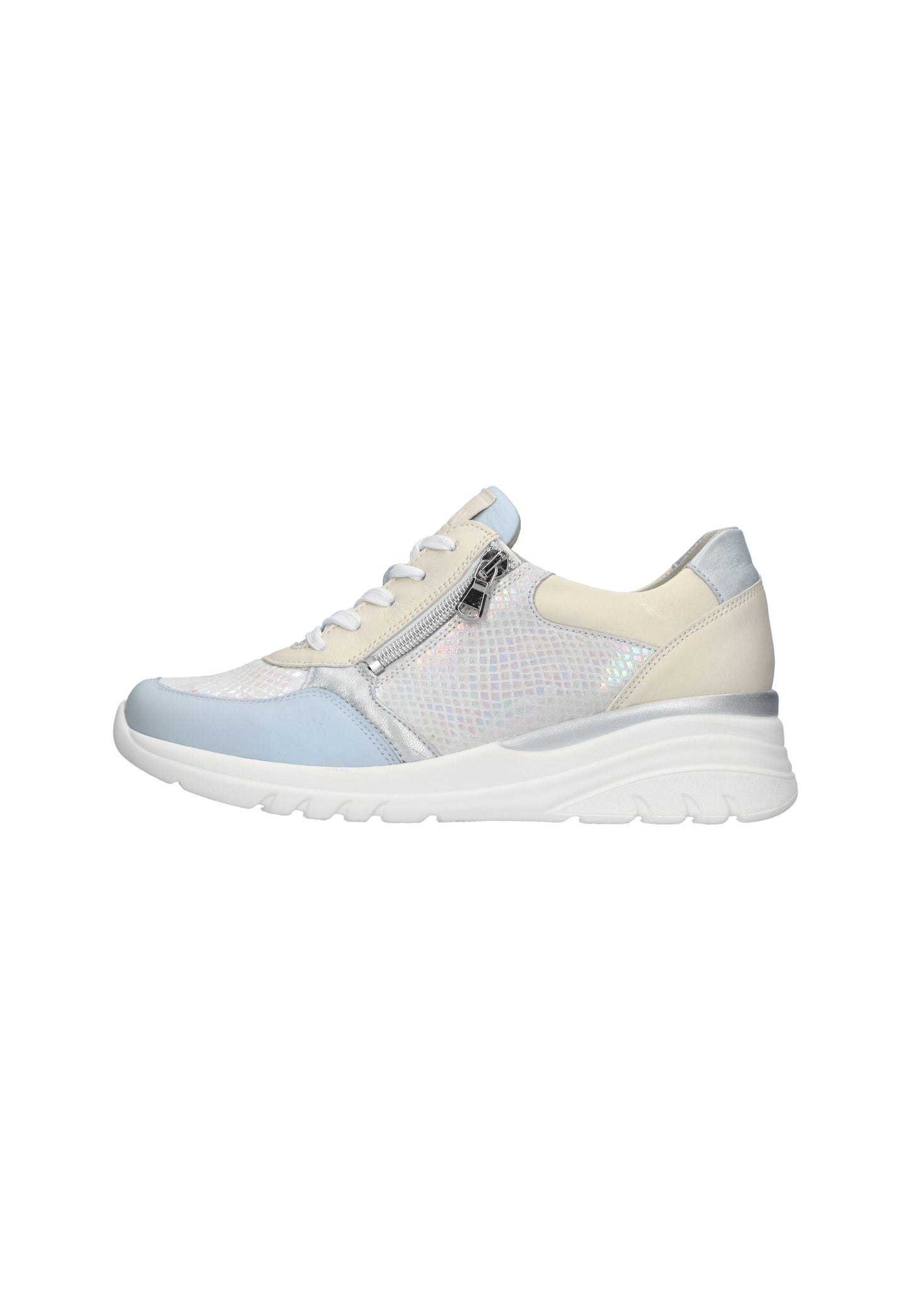 Waldlaufer 927H02 703 267 H Carla H Fit Blue, Silver & Pearl Combi Sneaker with Zip
