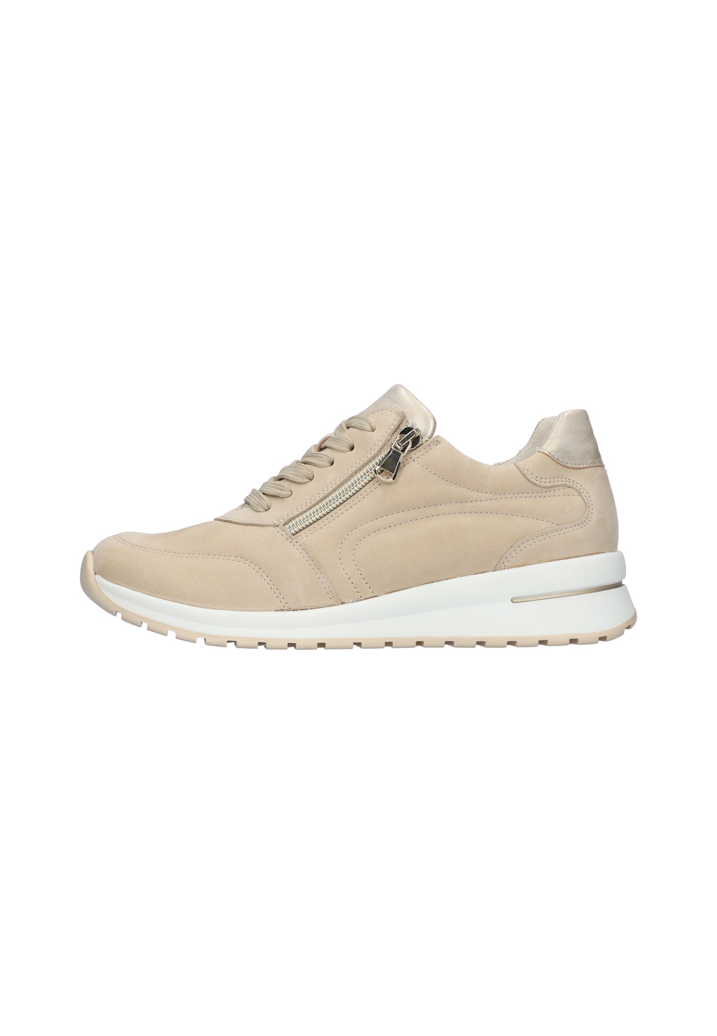 Waldlaufer 928002 201 095 H Inessa H Fit Beige Nubuck & Light Gold Trainers with Zip
