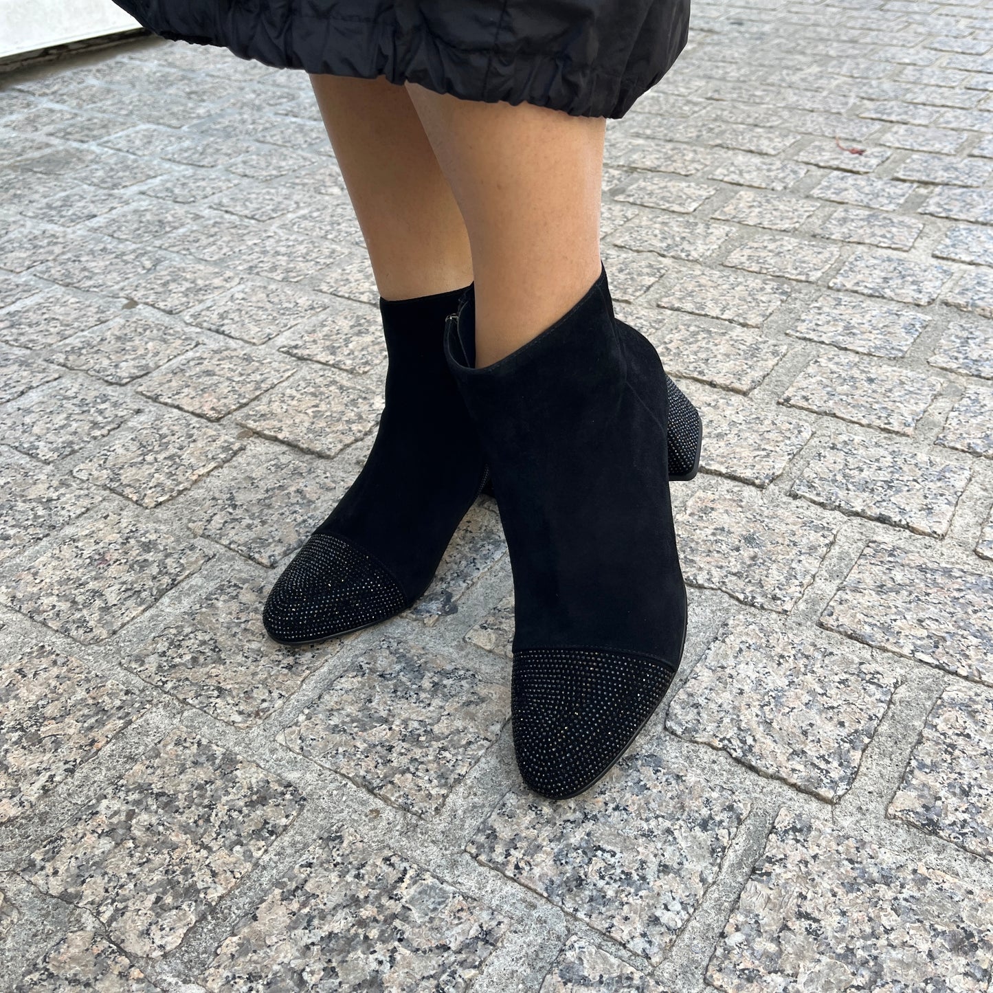 Loretta Vitale C1507 Black Suede & Sparkle Toe & Heel Ankle Boots