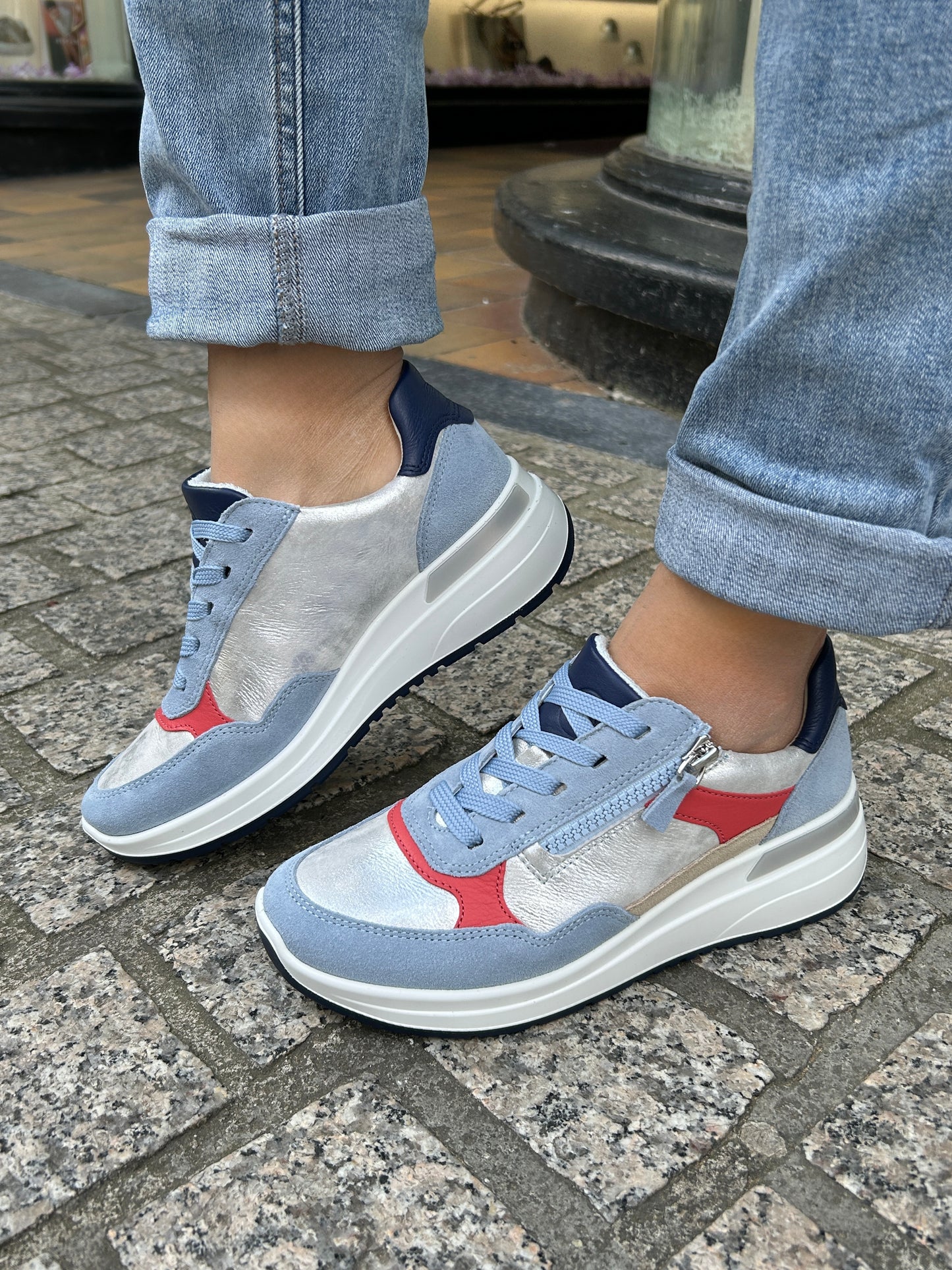 Ara 12-57702 92 Garda H Fit Blue, Silver, Red & Beige Mix Sneakers with Zip