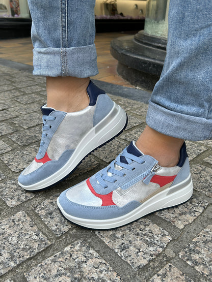 Ara 12-57702 92 Garda H Fit Blue, Silver, Red & Beige Mix Sneakers with Zip