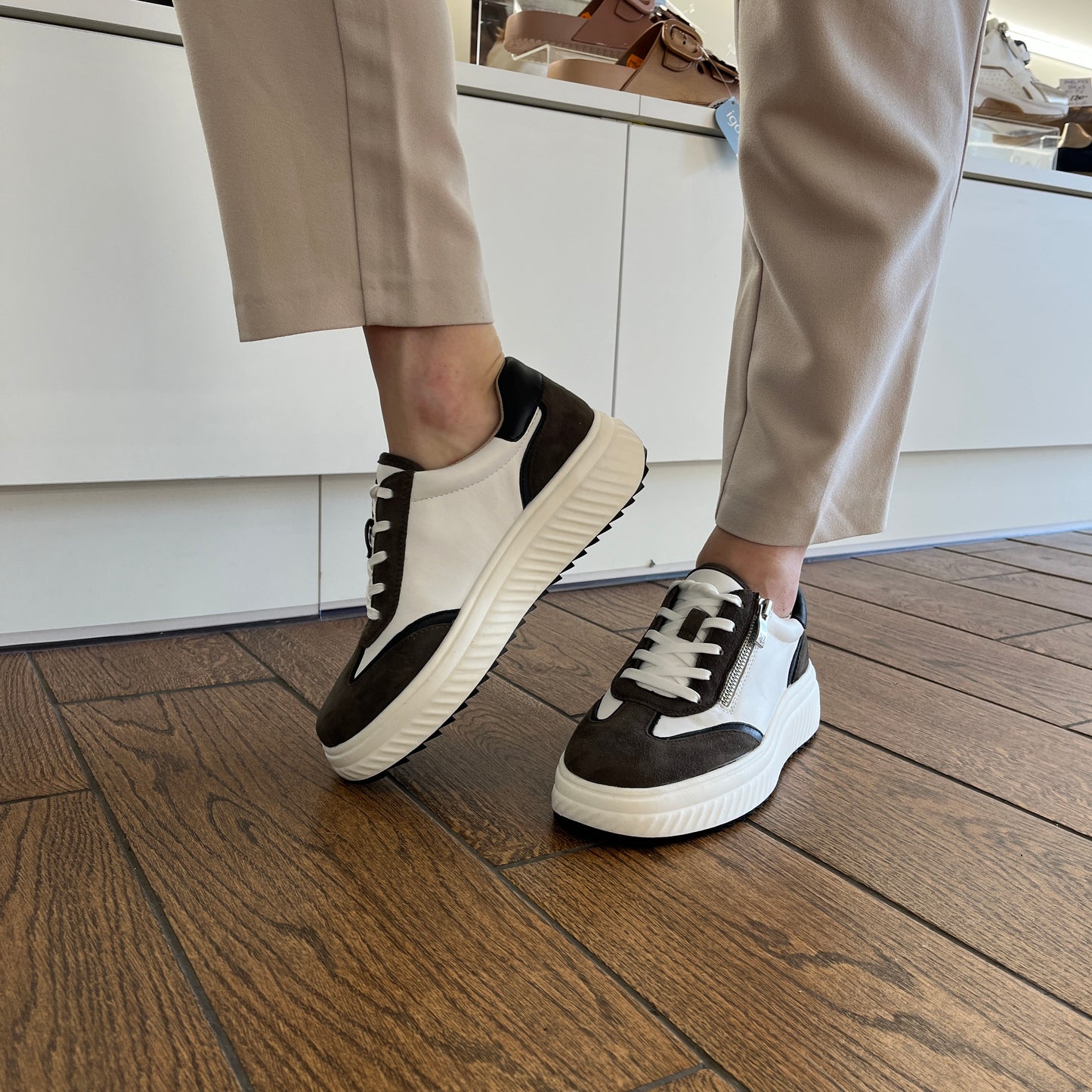Caprice 9-23600-45 152 White & Grey Combi Trainers