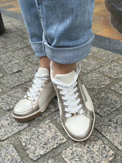 Ara 12-34432 63 Rom-Highsoft G Fit Shell Beige & Gold Trainers with Zip