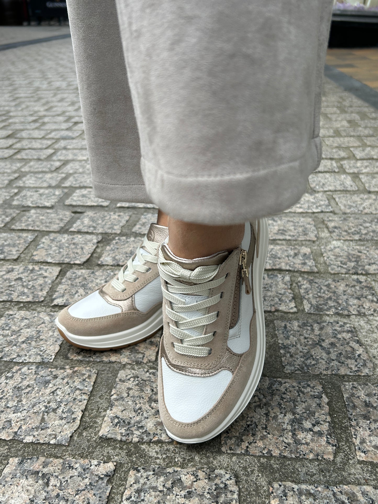 Ara 12-57702 25 Garda H Fit Beige, White & Gold Mix Sneakers with Zip