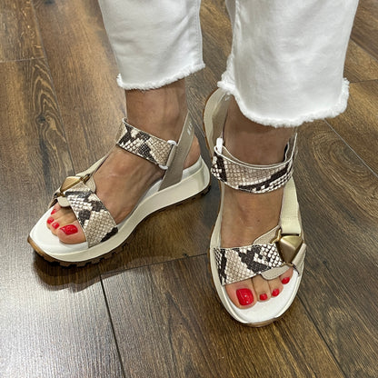 Hispanitas CHV253896 Taupe, Cream & Snake Print Velcro Sandals