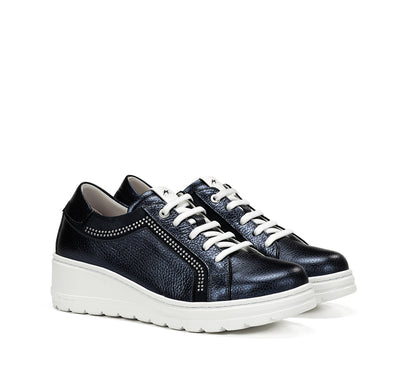 Fluchos F1997 Navy Lace Shoes with White Sole & Side Studs