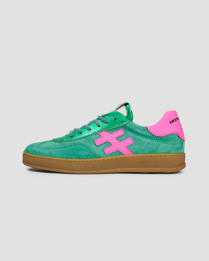 Another Trend A0321162 Vento Green Trainers with Pink Heel & Logo