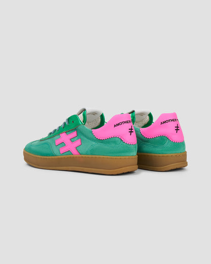 Another Trend A0321162 Vento Green Trainers with Pink Heel & Logo