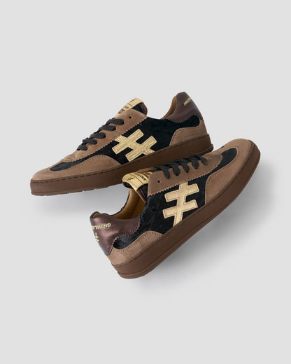 Another Trend A0328115 Ante+Terciopelo Tostado Brown & Light Gold Trainers