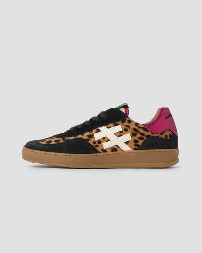 Another Trend A032W4A3 Leopard & Black Trainers with Pink Sparkle Heel