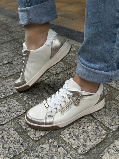 Ara 12-34432 63 Rom-Highsoft G Fit Shell Beige & Gold Trainers with Zip