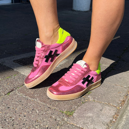 Another Trend A03276C6 Carmesi Pink & Pink Sparkle Trainers with Neon Heel