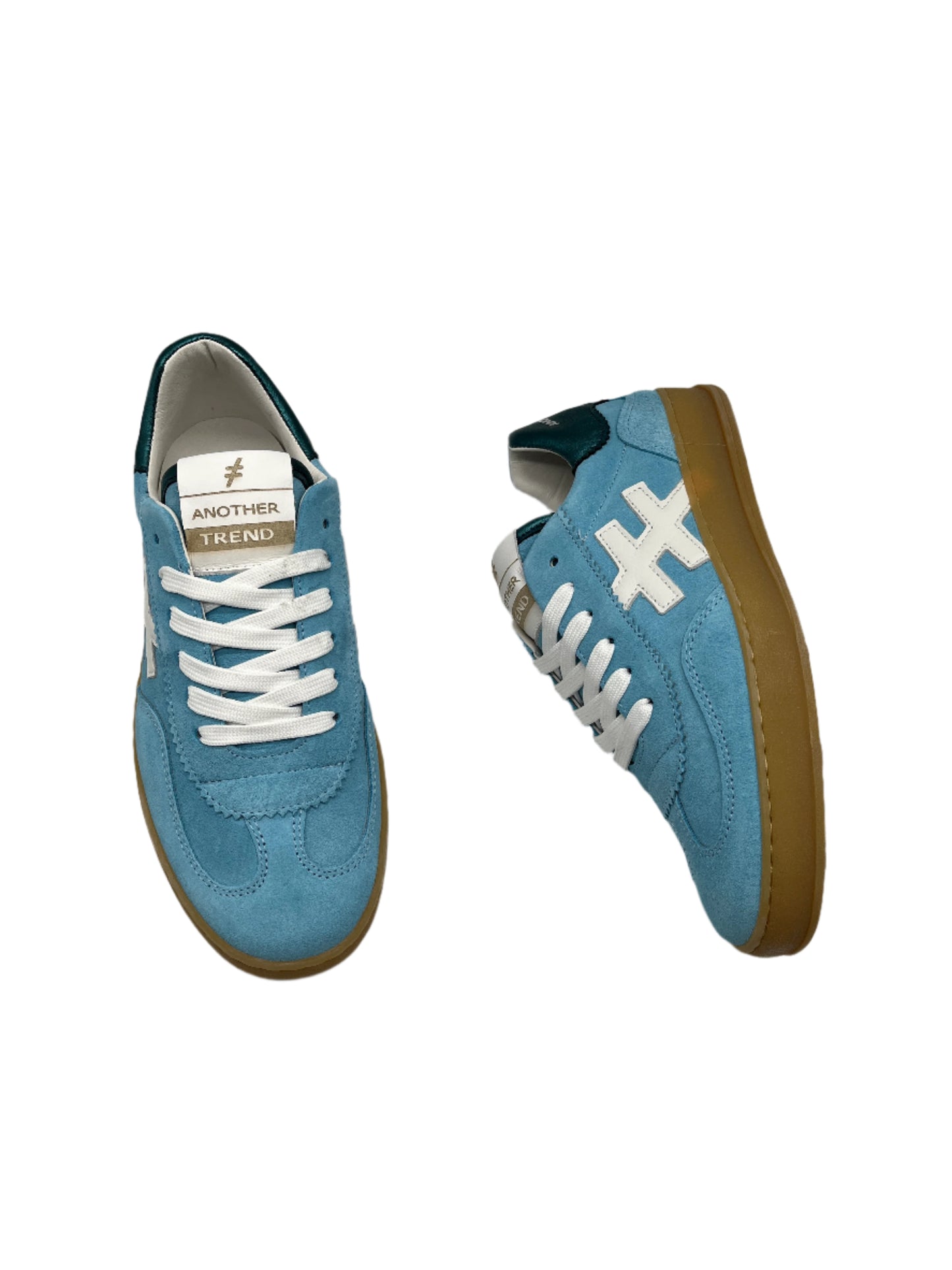 Another Trend A032M367 Light Blue Trainers with White Logo & Teal Heel